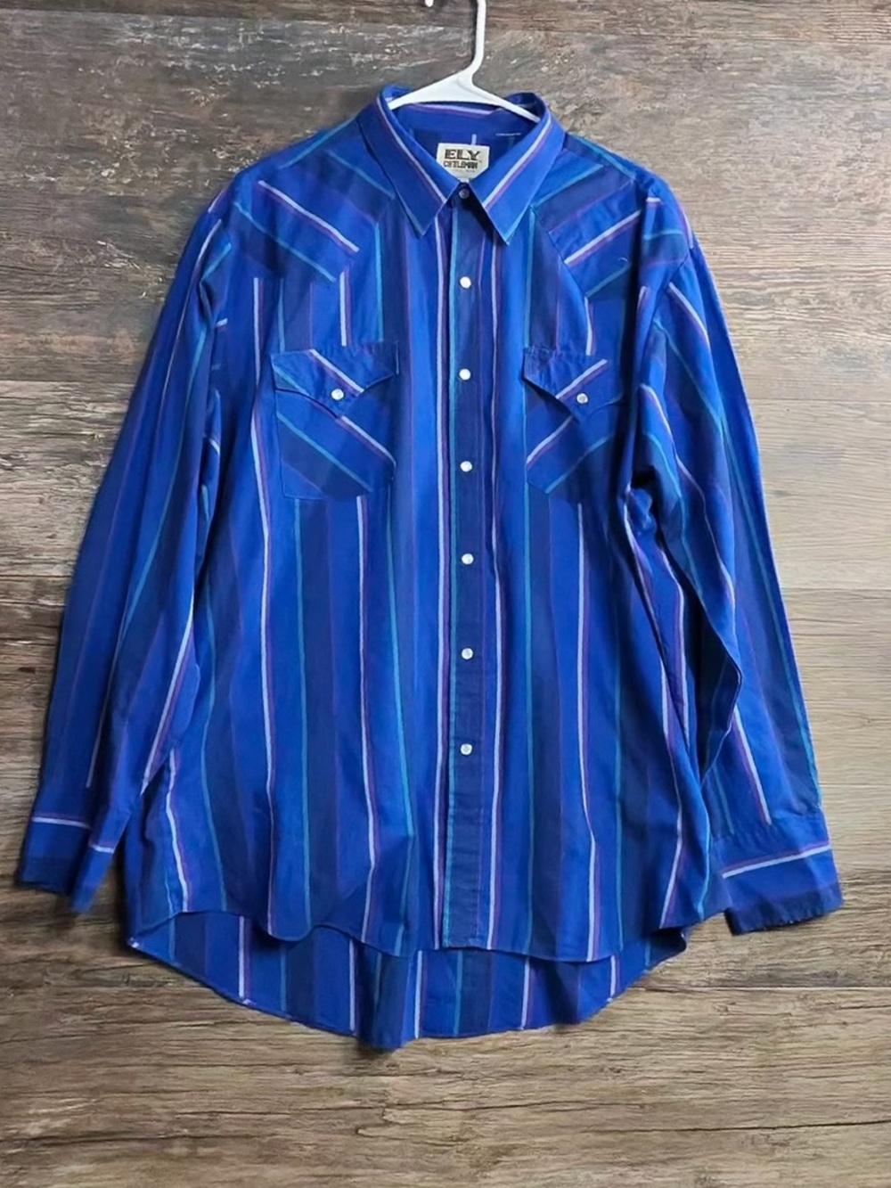 Ely Cattleman Blue Striped Long Sleeve Western Shirt